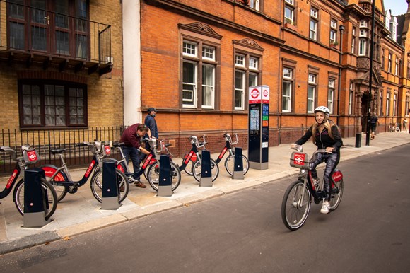 TfL Press Release - Santander Cycles celebrates six record breaking months in a row, with the most February hires ever: TfL Image - Santander Cycle Docking Station