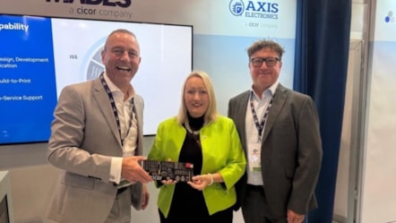 Cicor representatives with Economy Secretary Rebecca Evans at DSEI UK