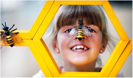 Caela Callander (7) examines geometric honeycomb ahead of Maths Week Scotland 2025. Photo © Paul Dodd 6