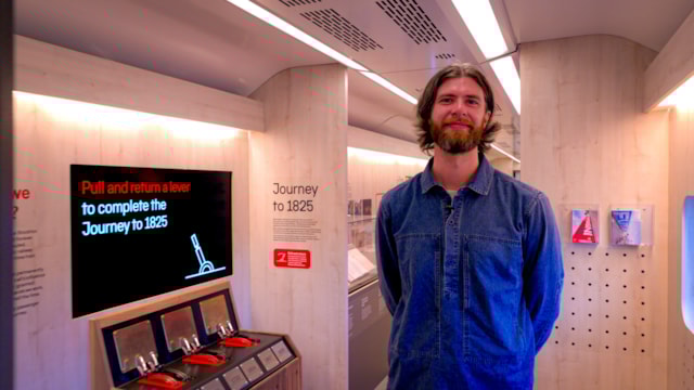 National Railway Museum curator Rob Scargill onboard Inspiration Credit Railway200