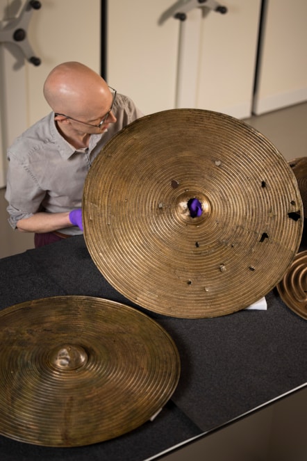 National Museums Scotland curator Dr Matthew Knight with the Bronze Age shields. Photo © Duncan McGlynn (3)