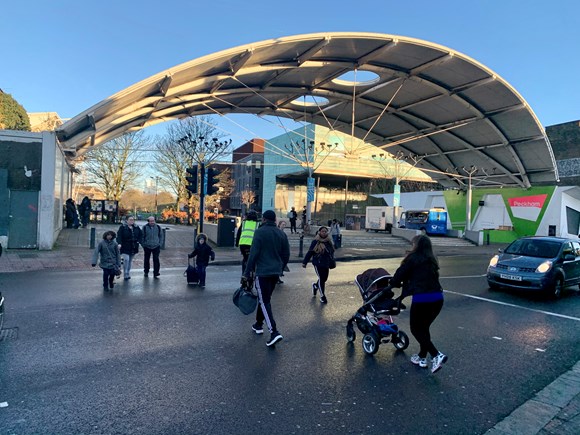 TfL Press Release - Transport for London sets out plans to reduce road danger on Peckham High Street: TfL Image - Current pedestrian and cycle crossing between Peckham Square and Rye Lane, which would be upgraded as part of the plans