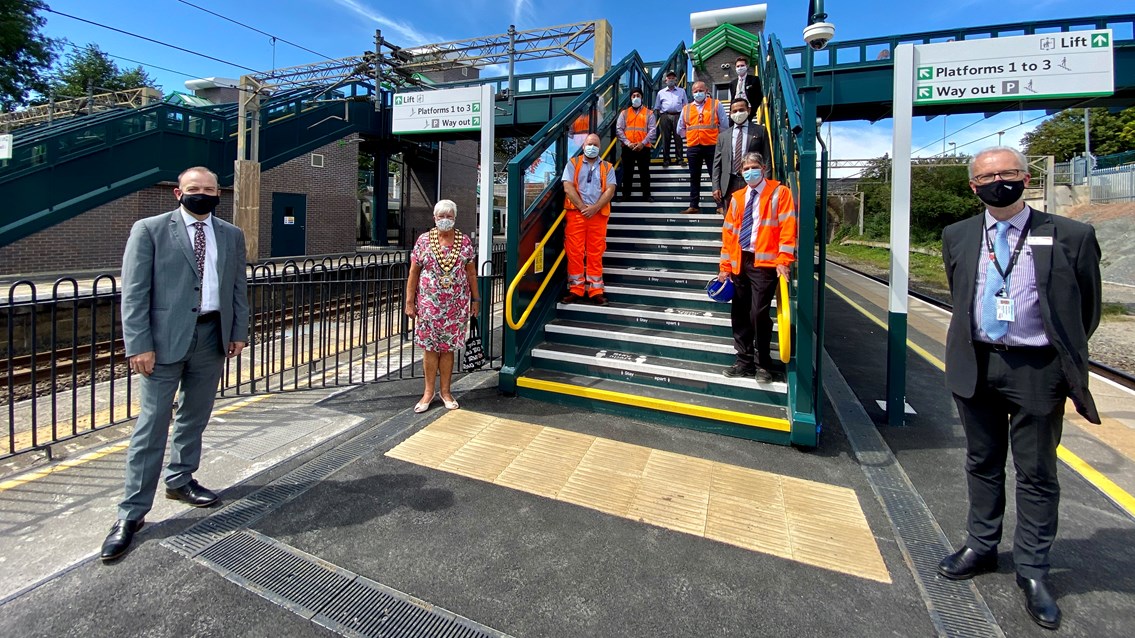 Multi-million-pound accessibility upgrade complete at Tring station: Chris Heaton-Harris MP (L), James Dean, West Coast South route director Network Rail (R) at opening of Tring station's Access for All upgrade