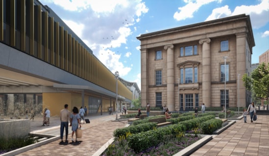 Visualisation showing the gardens to the rear of the Old Curzon Street Station building: Visualisation showing the gardens to the rear of the Old Curzon Street Station building