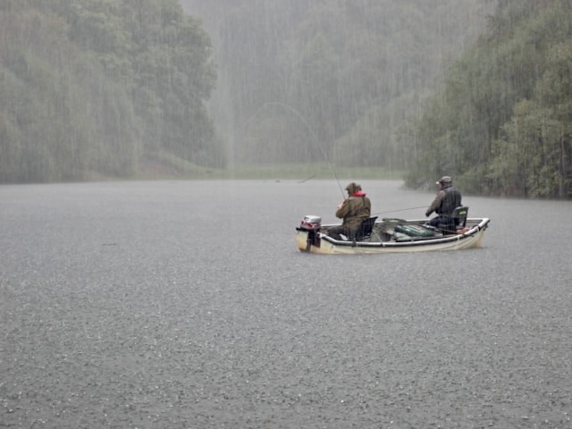 Wayne Thomas’ picture of two fisherman having an adventure in the rain at Wimbleball won in the Awesome Adventures category