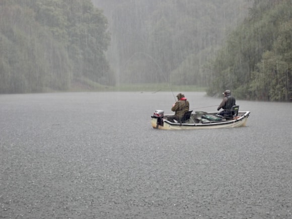 Wayne Thomas’ picture of two fisherman having an adventure in the rain at Wimbleball won in the Awesome Adventures category