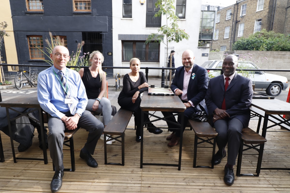 Mayor of Hackney, Philip Glanville and ward councillor Sophie Conway with officers from the Council's Streetscene service