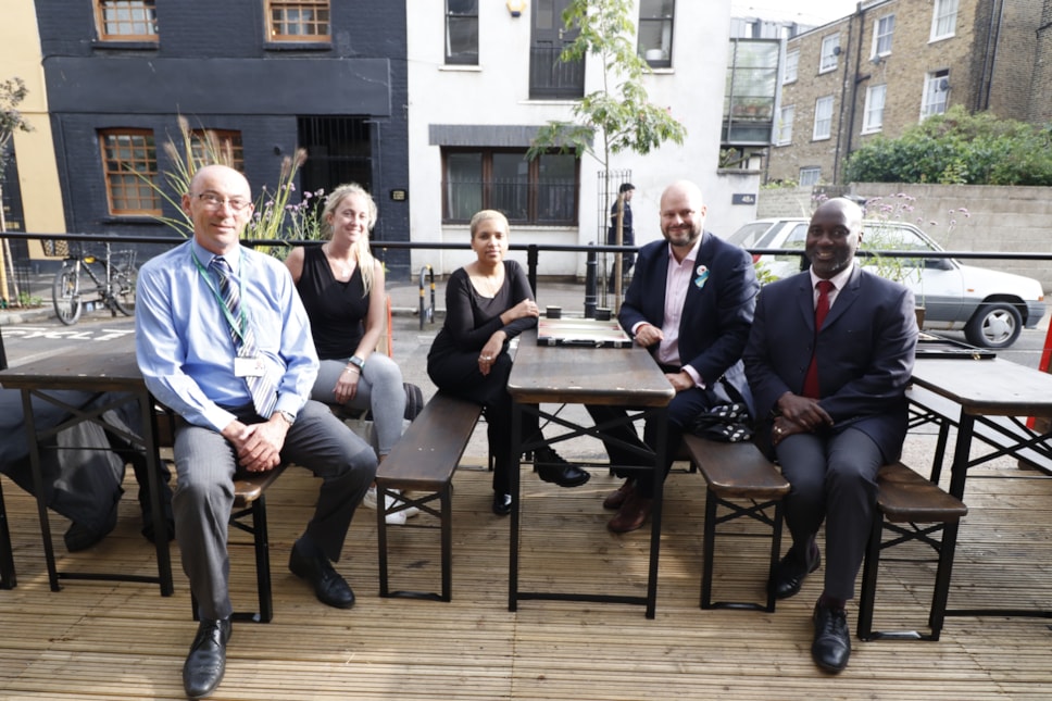 Mayor of Hackney, Philip Glanville and ward councillor Sophie Conway with officers from the Council's Streetscene service