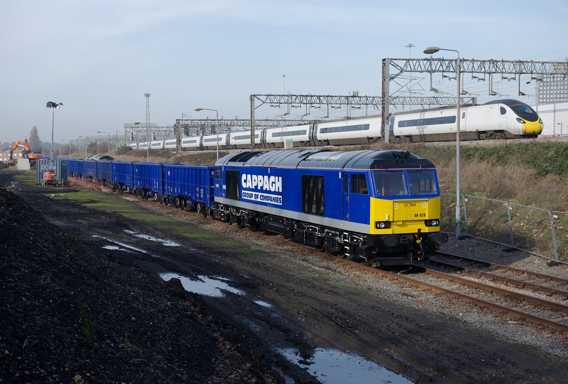 Cappagh Group of Companies: 60028, Class 60 in front of Cappagh Group Rail Freight Terminal under construction adjacent to the West Coast Main Line near Wembley, London (Credit - Cappagh Group of Companies)