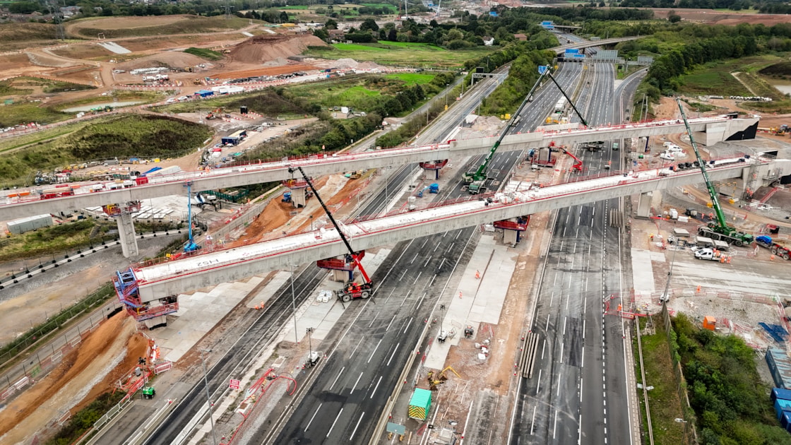 The final Water Orton span being lifted across the M42 during the September closure