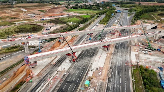 The final Water Orton span being lifted across the M42 during the September closure