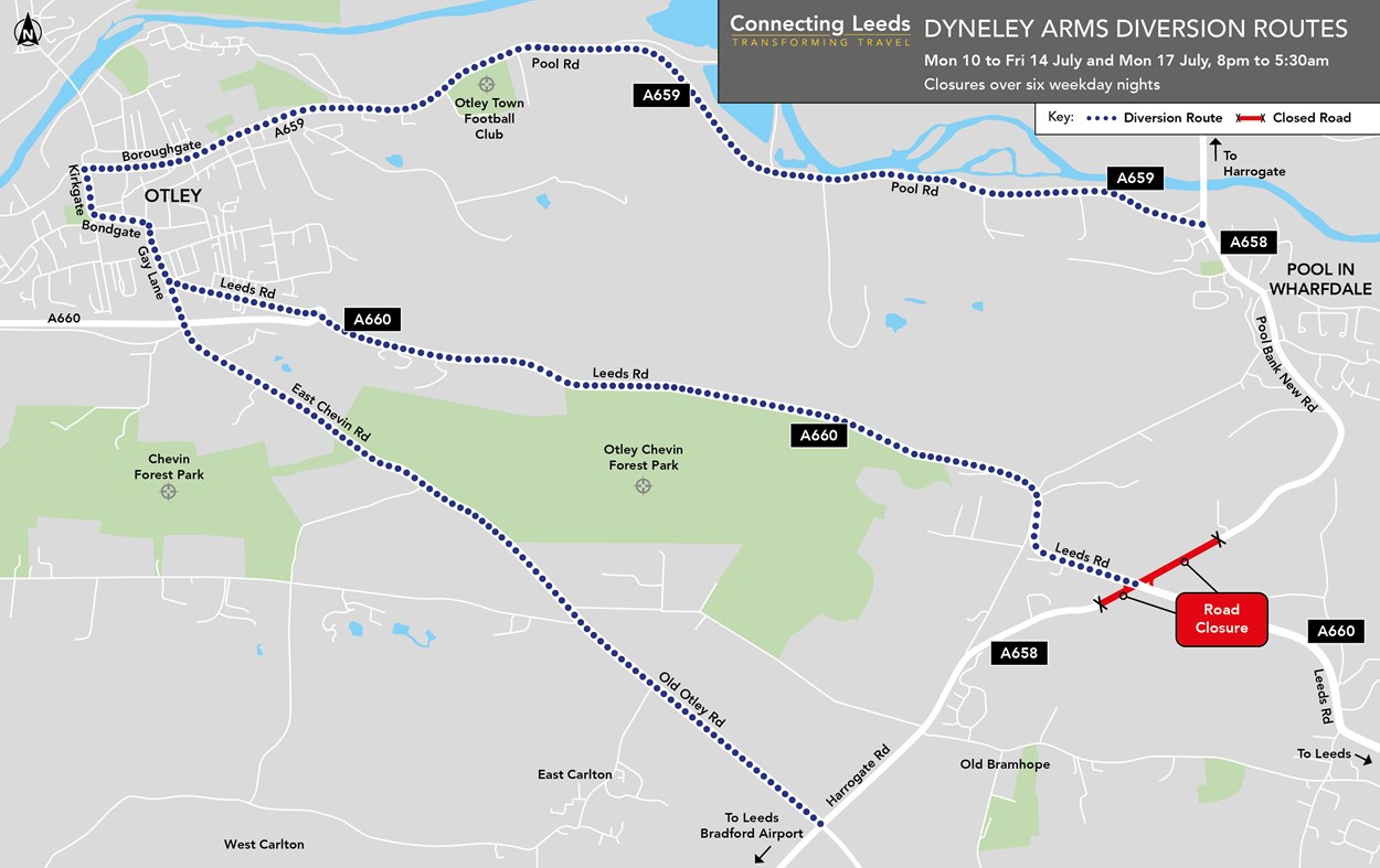 Dyneley Arms diversion map night time closures