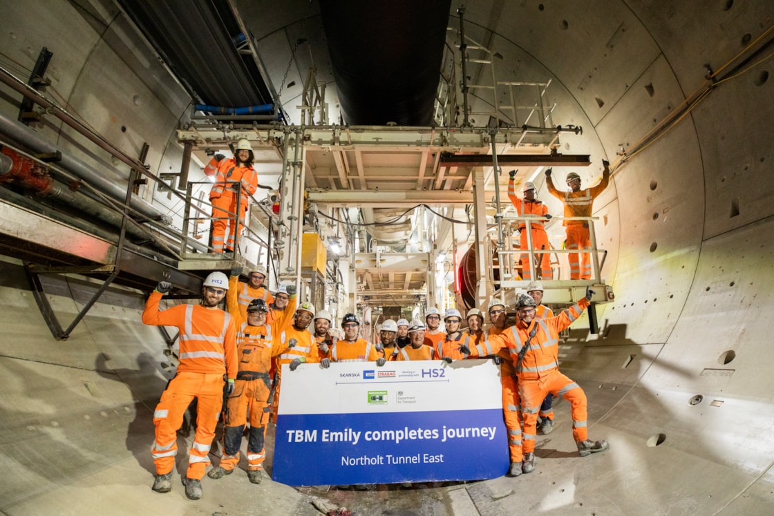 HS2 tunnelling team celebrates TBM Emily completing 3.4mile journey