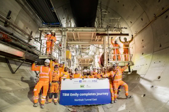 HS2 tunnelling team celebrates TBM Emily completing 3.4mile journey