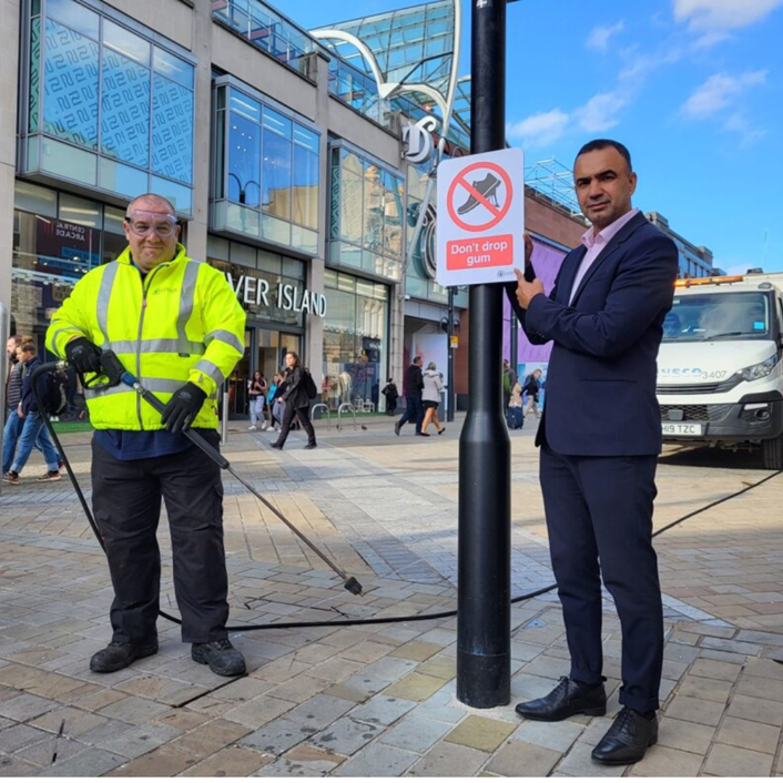 Measures to tackle the sticky issue of chewing gum introduced in city centre: Councillor Rafique at the launch of the chewing gum task force