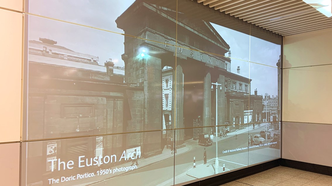 Doric Arch projection in operation at Euston