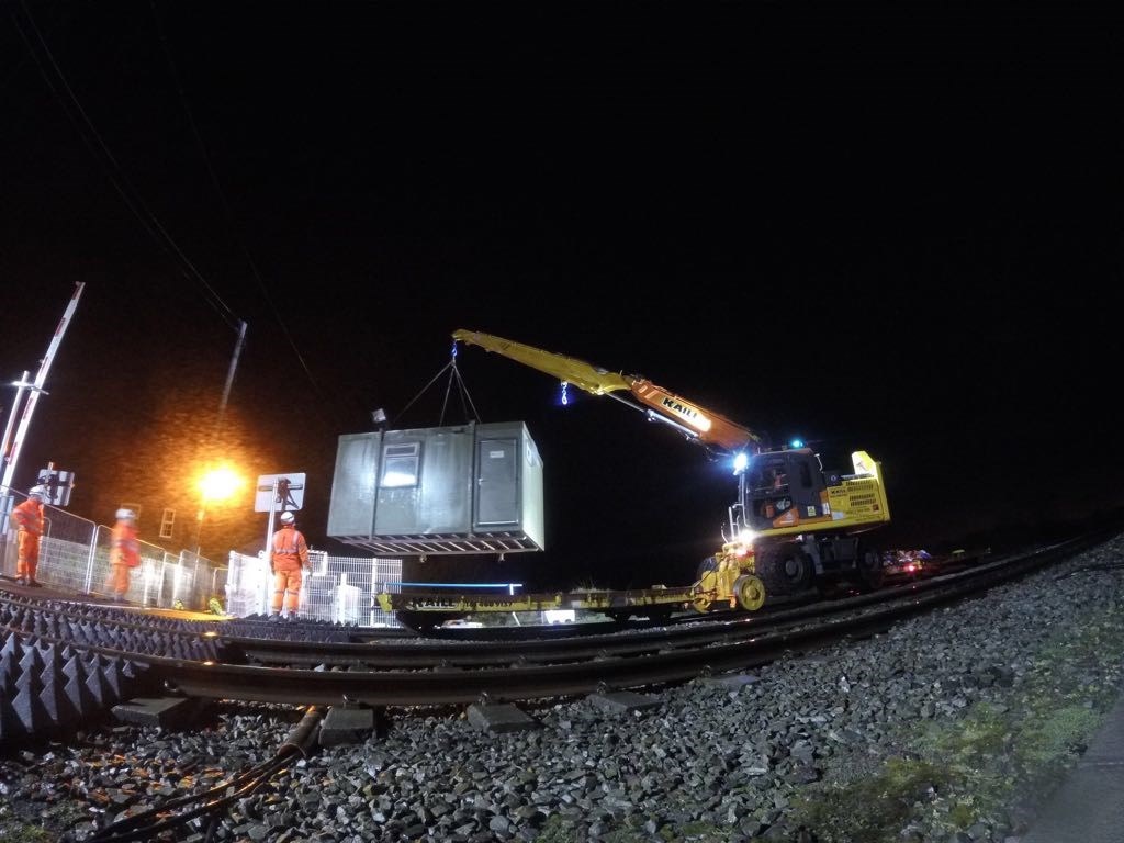 Crossing keepers cabin being removed at Tyn y Morfa Level Crossing