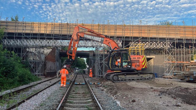 Railway reopen after Wigan to Bolton electrification bridge work: Work taking place at Ladies Lane bridge
