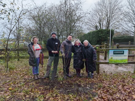 Councillor Joshua Roberts, Lancashire County Council's cabinet member for Rural Affairs, Environment and Communities, Ian Wright from the Lancashire County Council's Treescapes team and Kirkham Town Council’s Clerk Liz Squires, Cllr Maggie Ledger LPAOS and Kirsty Reader, Admin Support Officer, for t