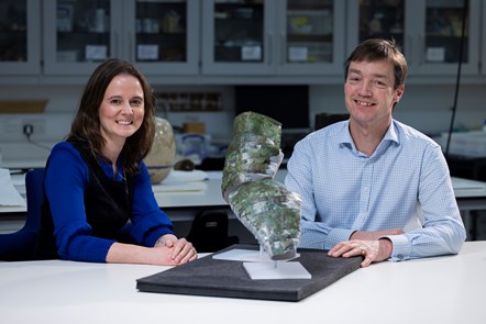 Conservator Bethan Bryan and Curator Dr Fraser Hunter with the Roman arm guard. Photo (c) Duncan McGlynn (1)