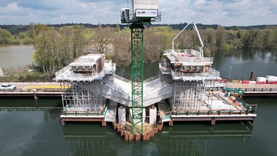 V pier under construction for the Colne Valley Viaduct May 2023