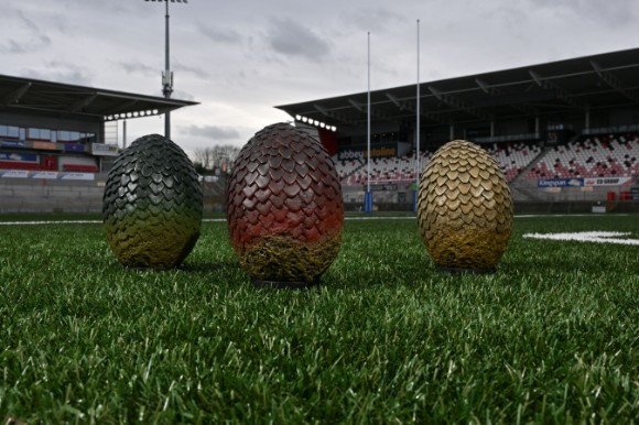 The famous dragon eggs from HBO’s Game of Thrones, at the home of Ulster Rugby this week where Northern Ireland’s visitor attraction Game of Thrones Studio Tour announced a partnership with Ulster Rugby