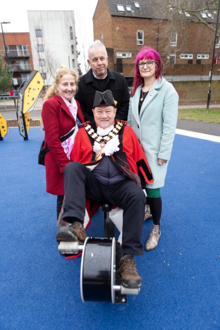 The Mayor of Islington, Cllr Gary Heather, with Cllr Convery, Cllr Hyde and Cllr O'Halloran at Bingfield Park