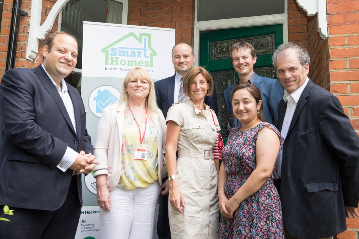 Cllr Feryal Demirci (front, second from right) launches the Smart Homes programme
