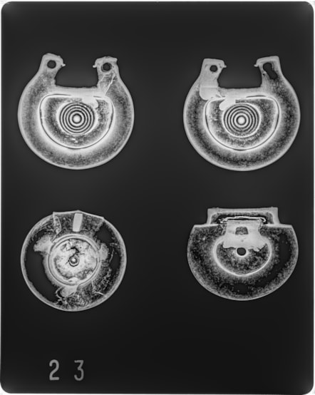 13. X-ray of four Bronze Age objects from the Peebles Hoard. Image © National Museums Scotland