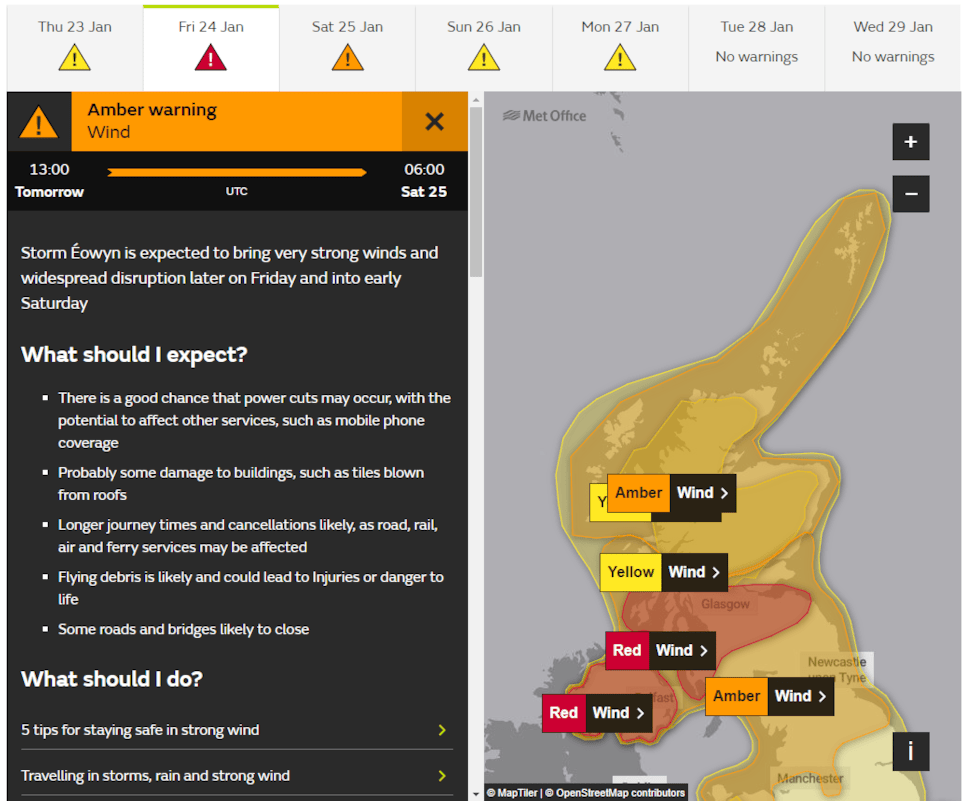 24 Jan 2025 amber warning