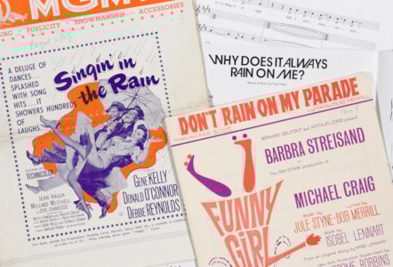 A collage of rain-related sheet music