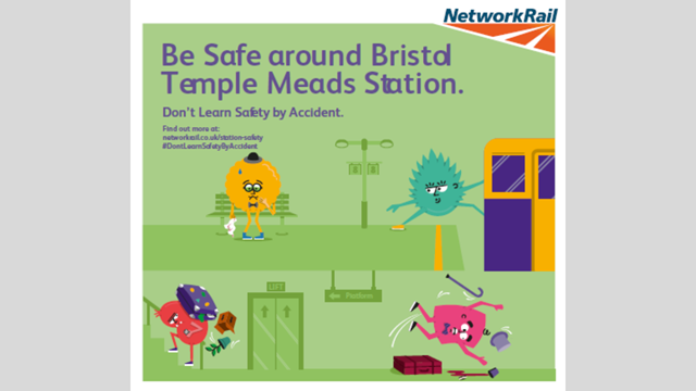 New station safety campaign launched at Bristol Temple Meads and Reading stations: An example of one of the campaign graphics in Bristol Temple Meads