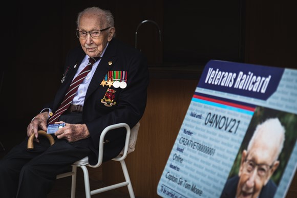 Captain Sir Tom Moore presented with first Veterans’ Railcard: Tom Moore 1