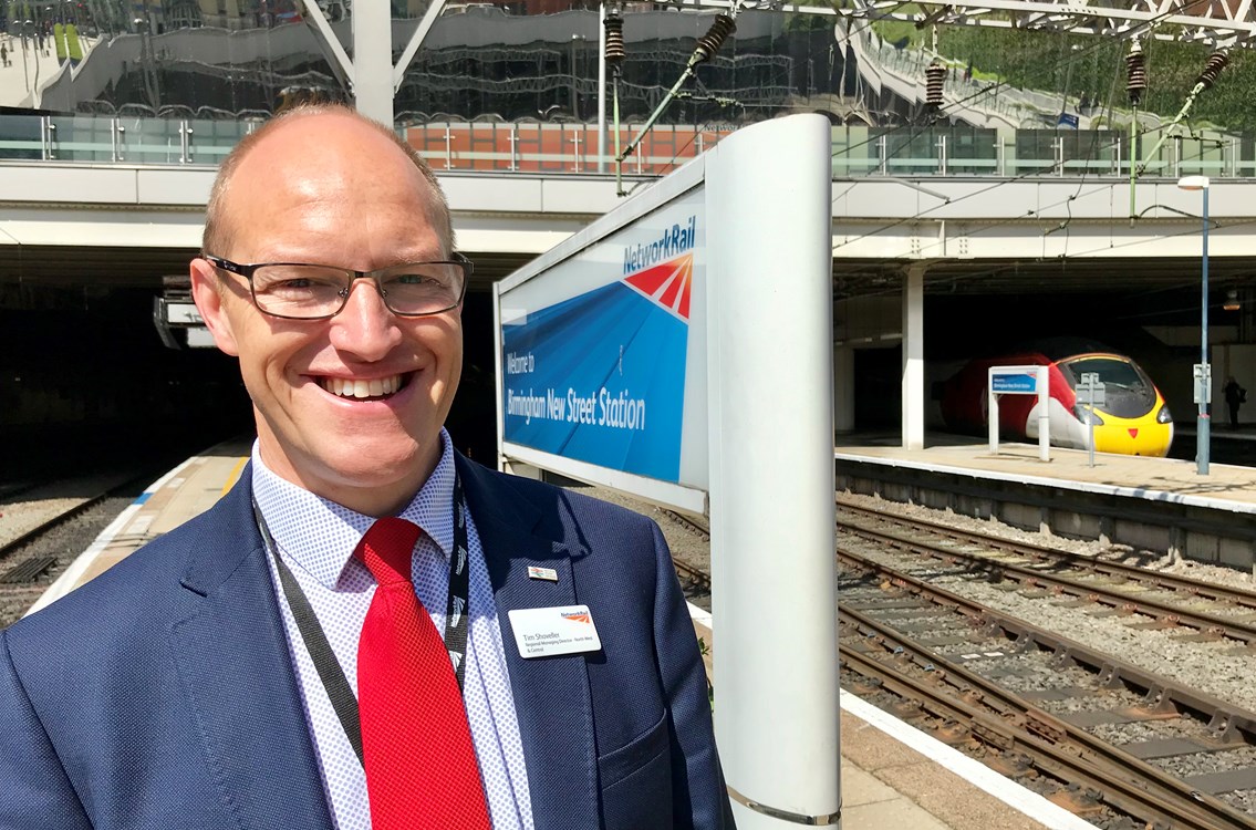 Tim Shoveller, Managing director of Network Rail's North West & Central Region: Tim Shoveller, Managing director of Network Rail's North West & Central Region, on platform at Birmingham New Street station