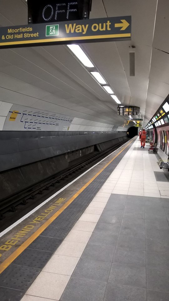 The recently refurbished platform two at Moorfields station