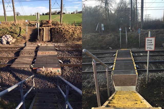 Islands level crossing Bentley before and after