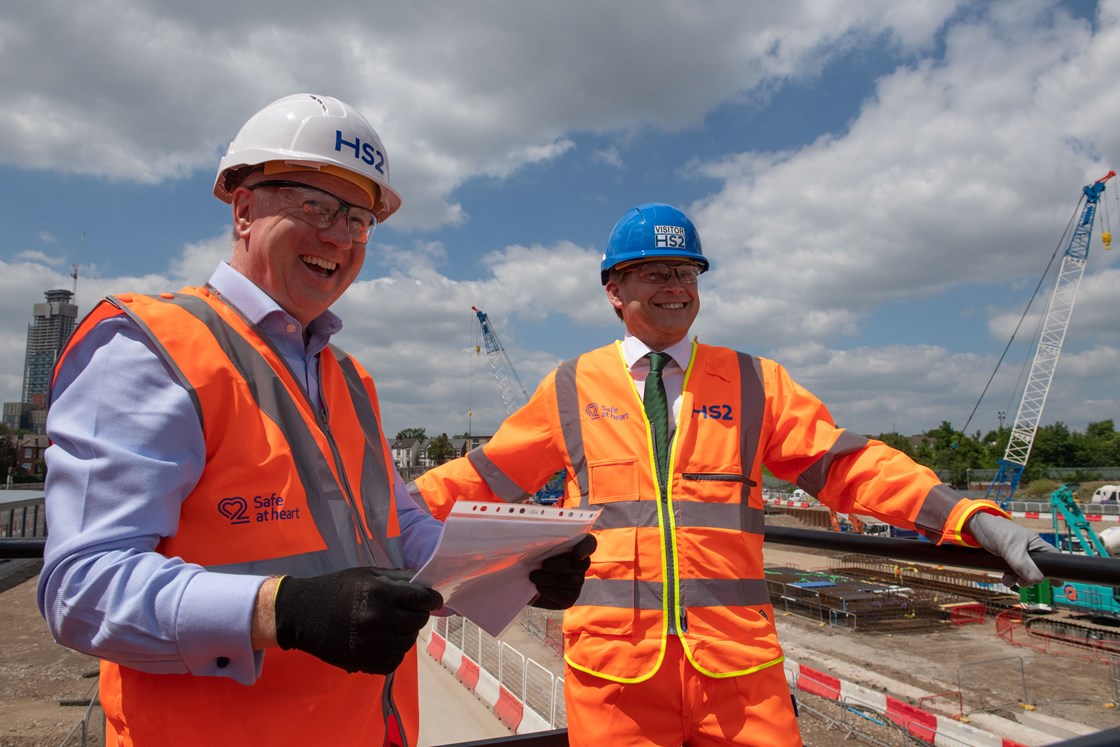 Old Oak Common station start of construction work: Transport Secretary Grant Shapps meets Mark Thurston before signaling the start of main construction work on HS2's Old Oak Common station