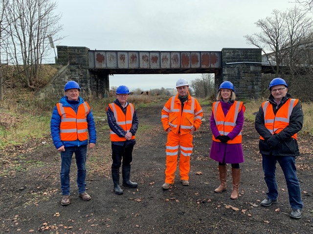 MSPs and Councillors on Leven site visit: From left  David Torrance MSP, Councillor David Alexander  NR Project Manager Joe Mulvenna, Jenny Gilruth MSP, and Councillor Alistair Suttie