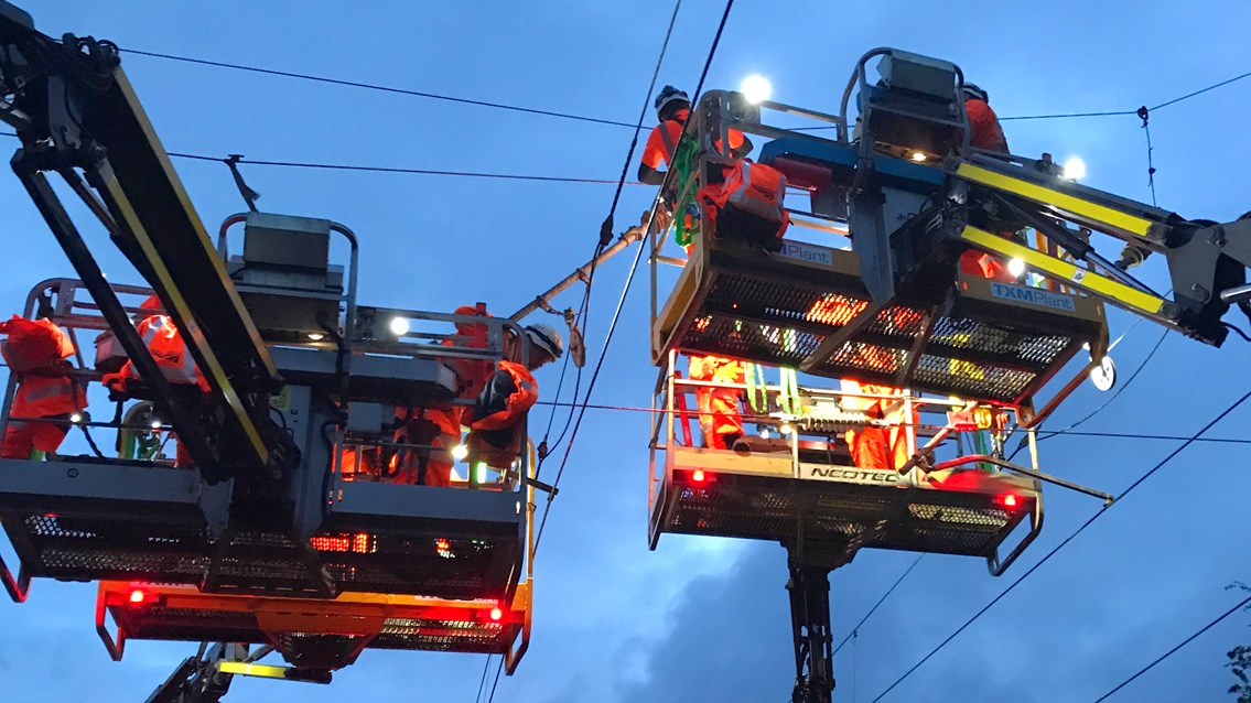 25,000 volt overhead electric line overhaul for better passenger journeys: OLE work Preston Sat 1 August 2020 2