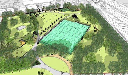 An artist's impression of how the proposed changes to Barnard Park will look