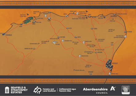 A wider map with places of historical interest in Moray and Aberdeenshire for film fans to visit.