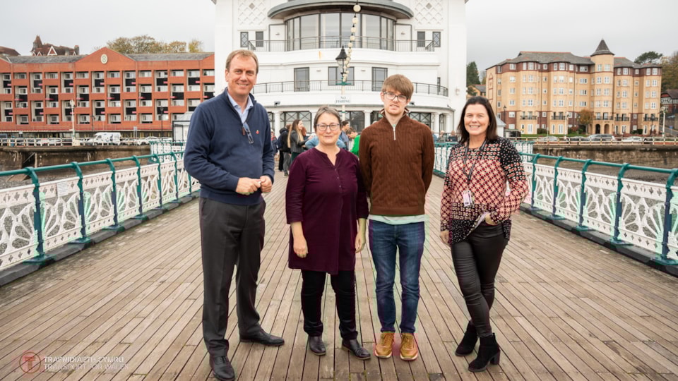 L-R Geraint Morgan, Community Rail Manager at Transport for Wales; Mared Hughes, Project Officer at Innovate Trust; Kurtis Marshall, Assistant Project Officer - One Planet Innovate Trust; Clare Harries, Community Rail Ambassador, Transport for Wales.
