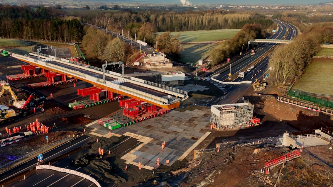 Drone shot of new Clifton railway bridge during careful move