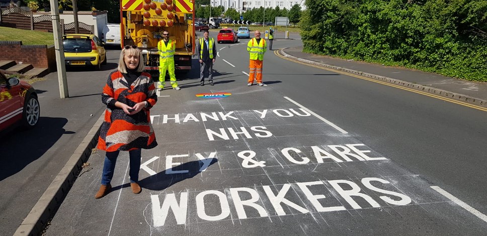 Councillor Karen Shakespeare with members of the highways team