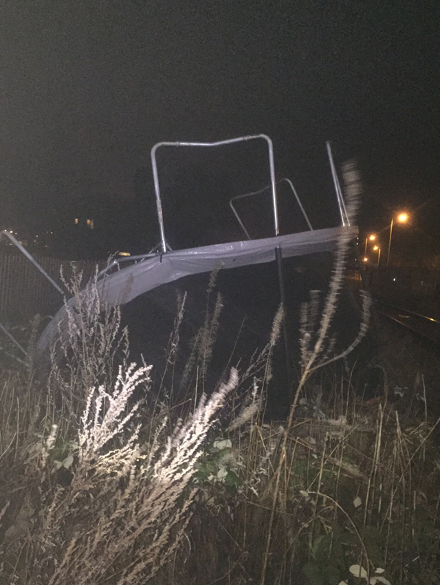 trampoline blown on to the railway at Aylesbury-2