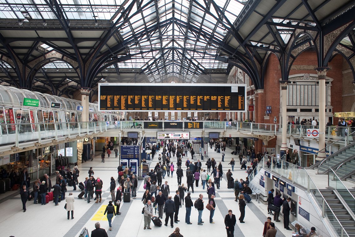 Rail station retailers welcome equivalent of entire UK population in just three months as sales continue to rise: London Liverpool Street station