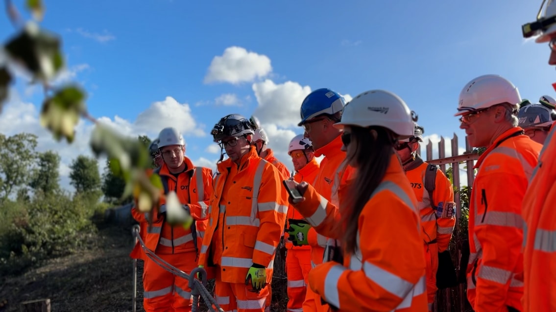Teams on site looking at earthwork scheme on the Chat Moss line in Warrington October 2026