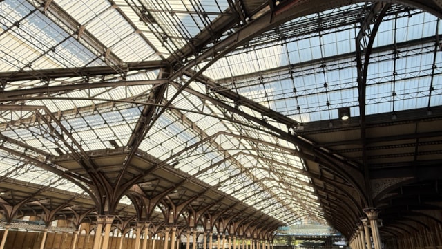 Light streaming into the station through the new roof panels: Light streaming into the station through the new roof panels