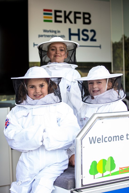 Pupils from The Radstone Primary School on HS2 site with Great British Bee Project