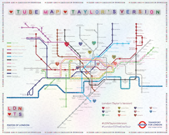 Swifties boost August ridership as visitors from around the world flock to London: TfL Image - Tube Map Taylors Version